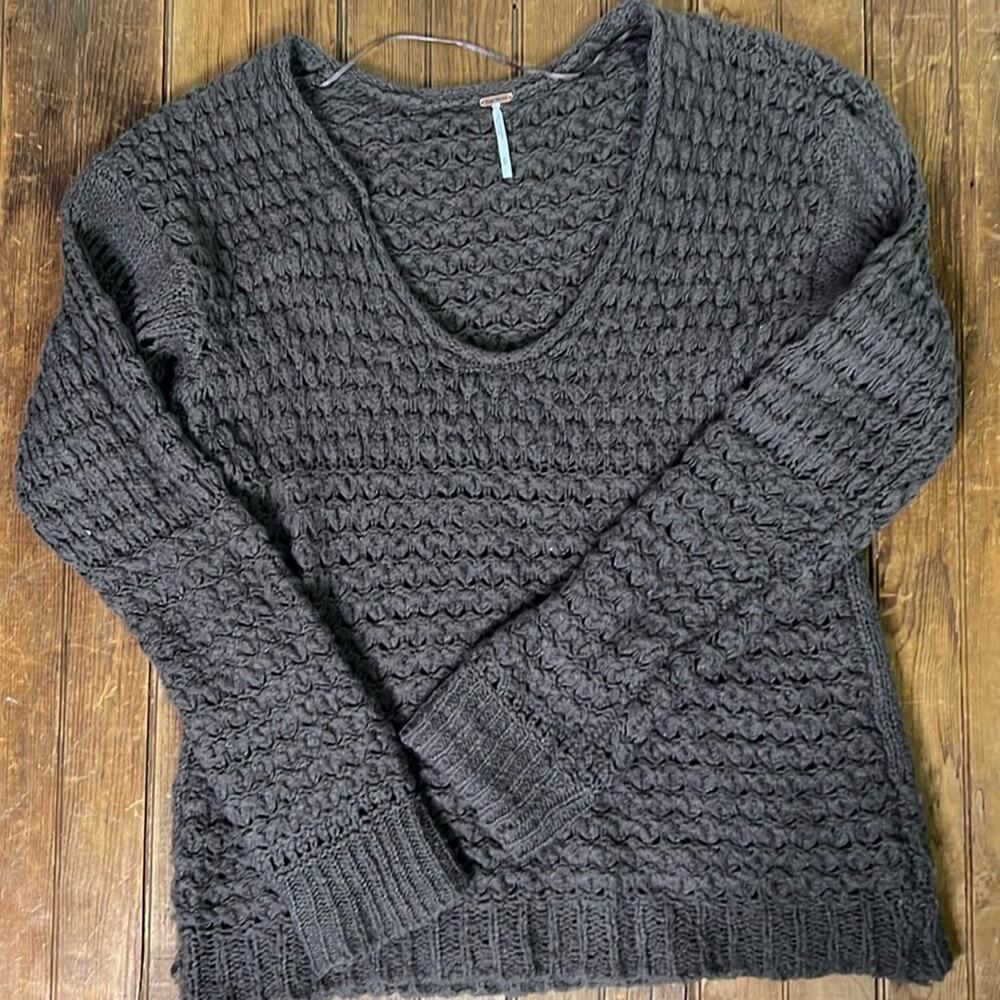 Women’s Free People Sweater oversized chunky loose knit brown acrylic size md